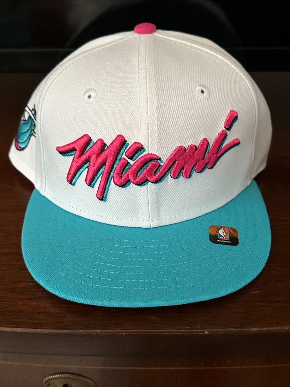 New Era Kids Miami Script Snapback Hat - White, Teal & Pink